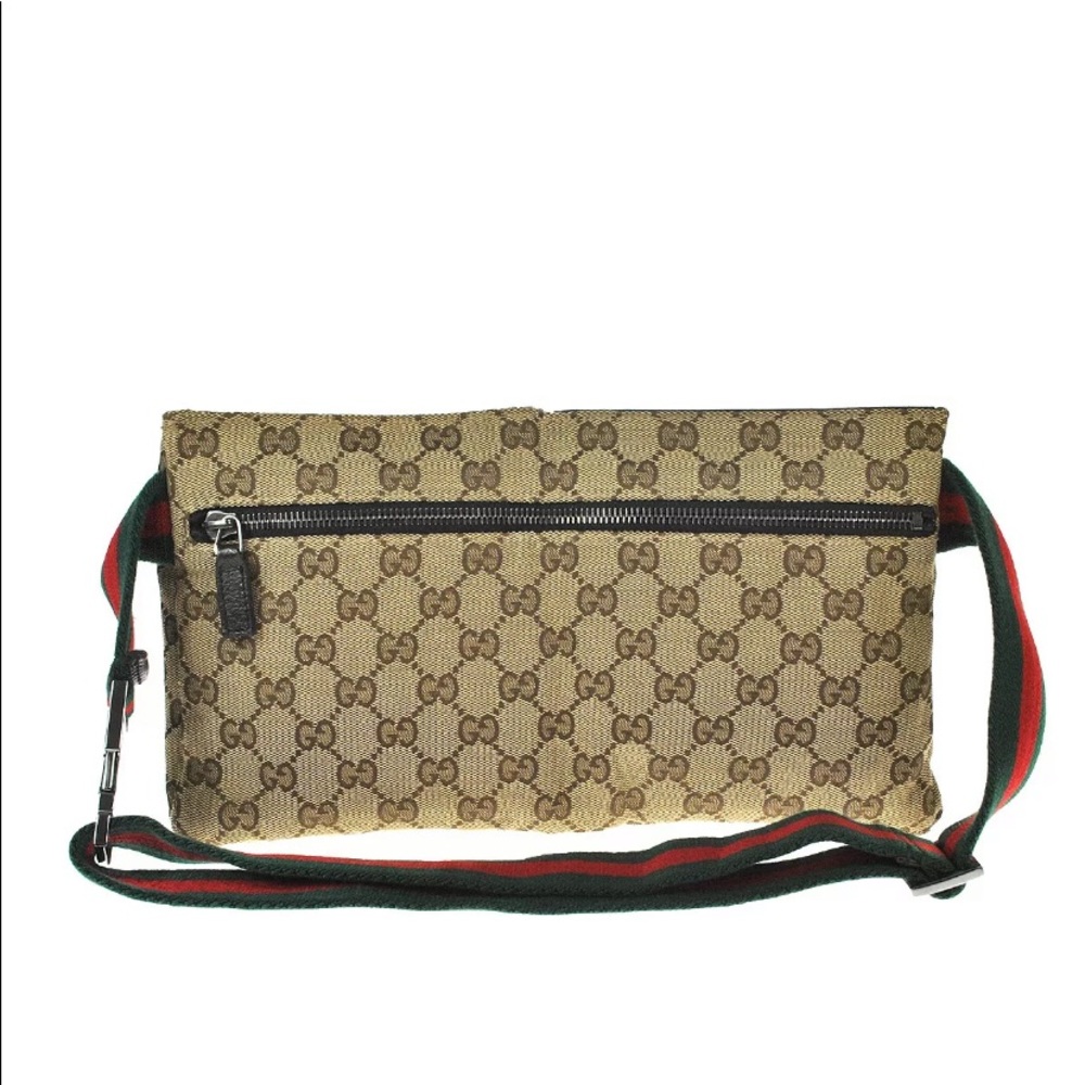 Gucci Beige GG Supreme Dual-Pocket Crossbody with Green and Red Web Strap - Picture 5 of 13